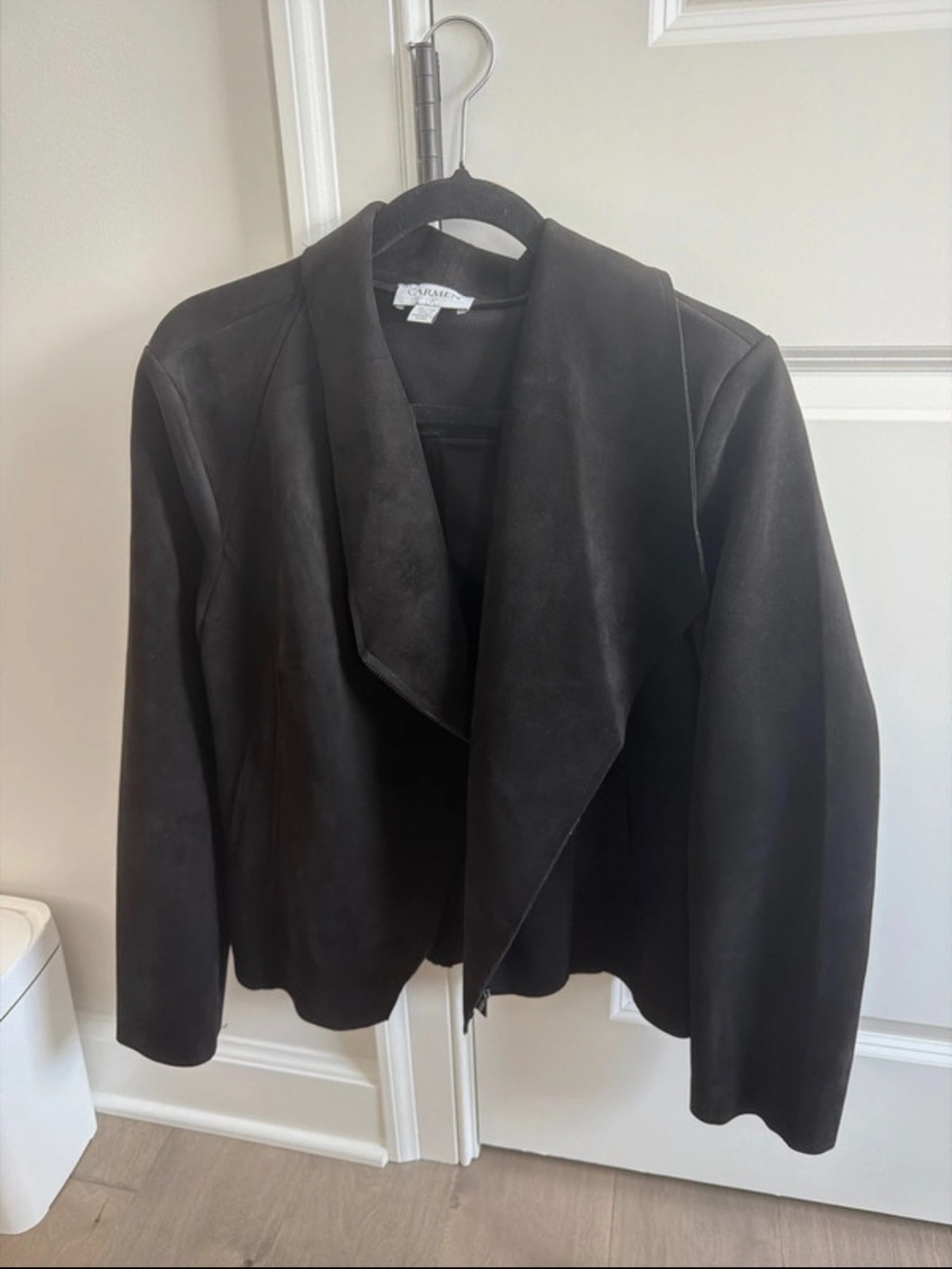Black Suede Open-Front Jacket